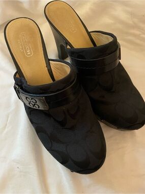 Coach Black Studded Logo Clog Heels